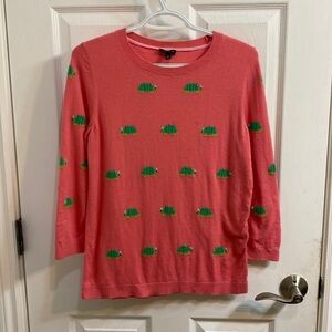 TALBOTS Women’s Pink Intarsia Knit Beaded Turtle Novelty Sweater Size Medium